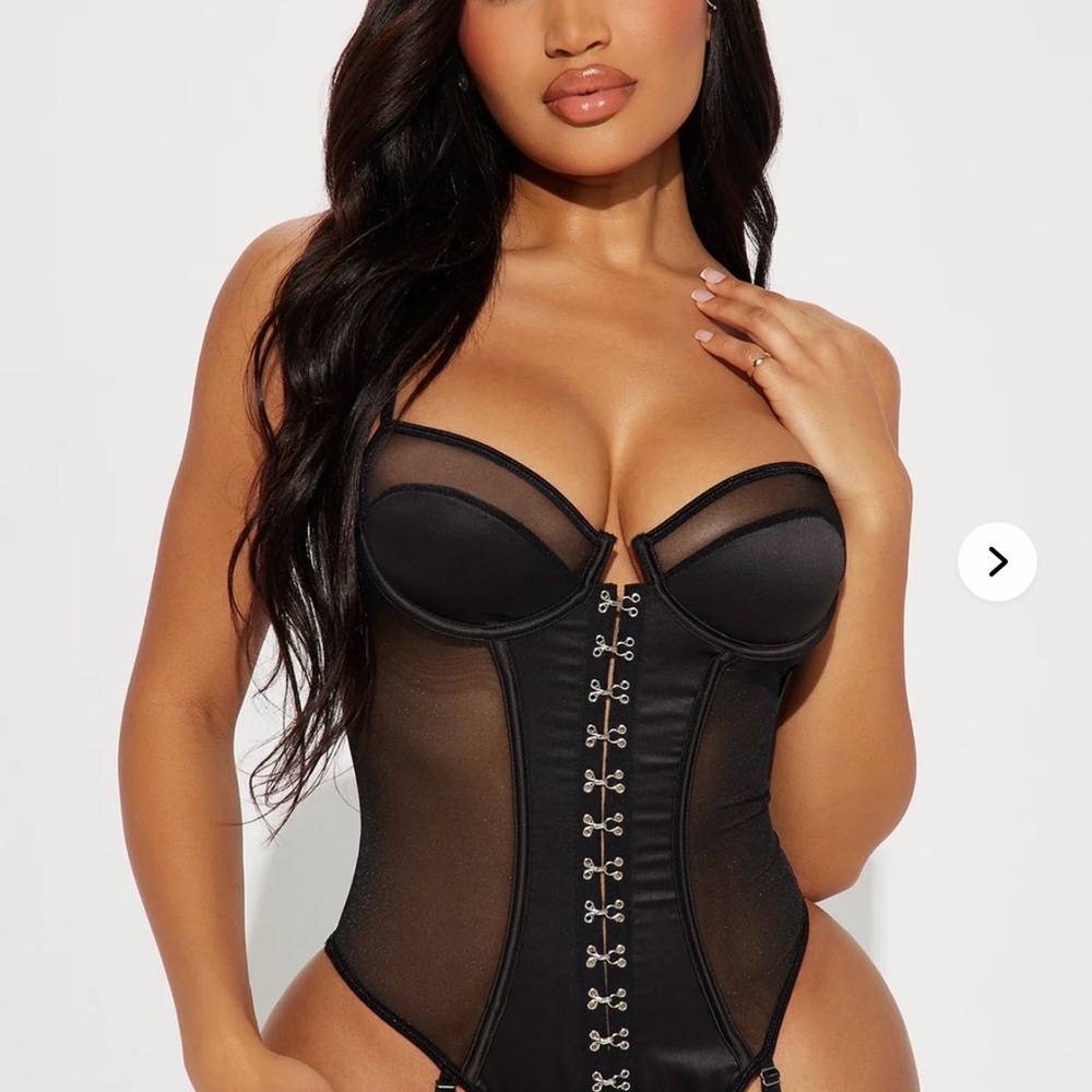 Hooked On Desire Garter Teddy - Black Mesh Bodysuit